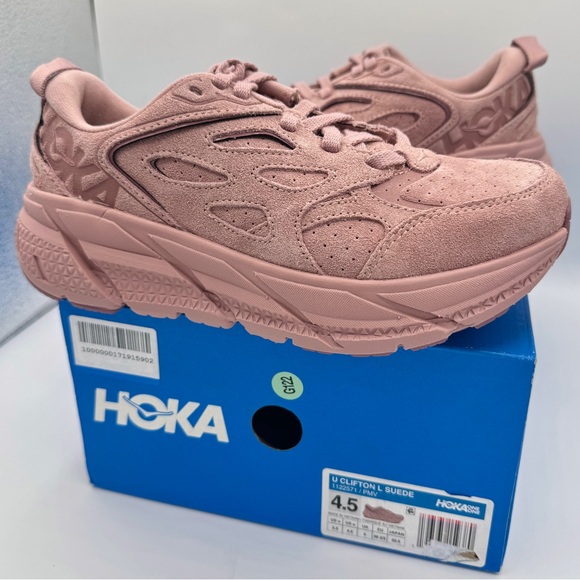Hoka Other - NWT Hoka Clifton Suede L Leather Pale Mauve Pink U Unisex Sneakers Shoes NEW
